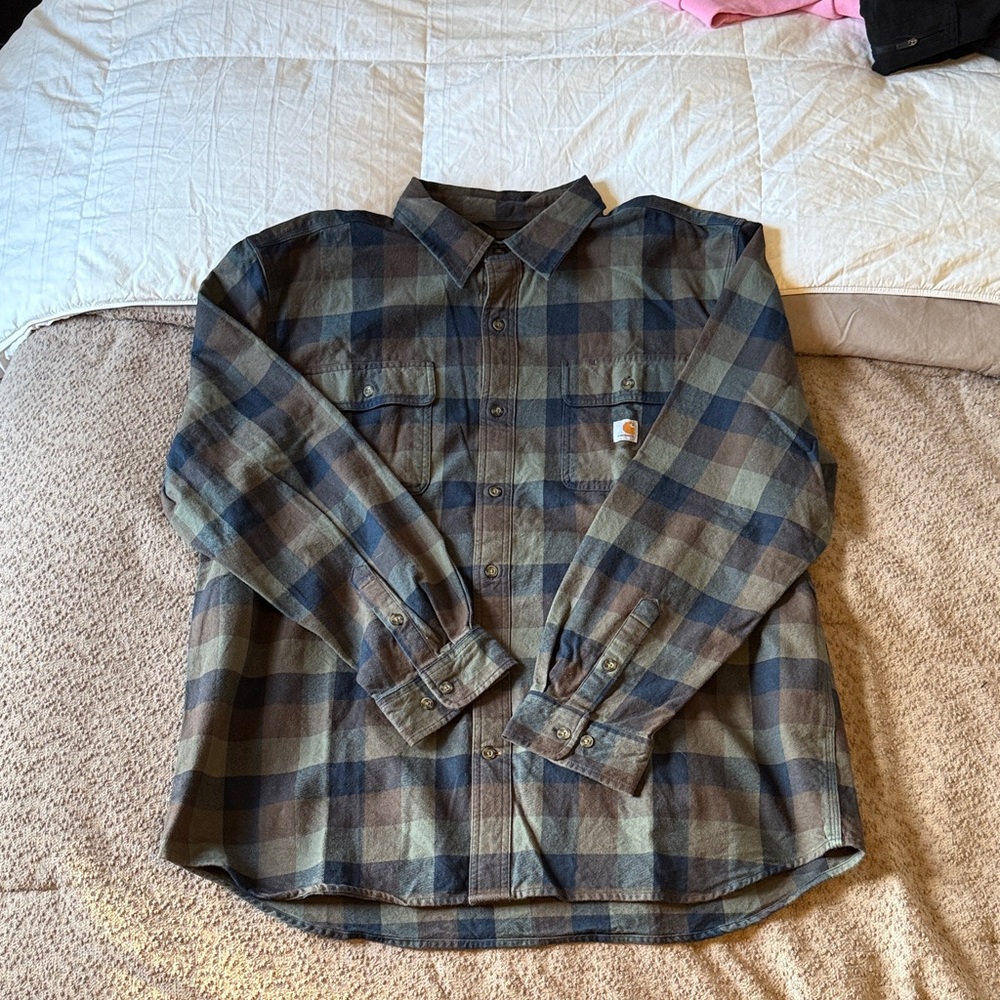 Carhartt Blue and Brown Heavy Flannel Shirt